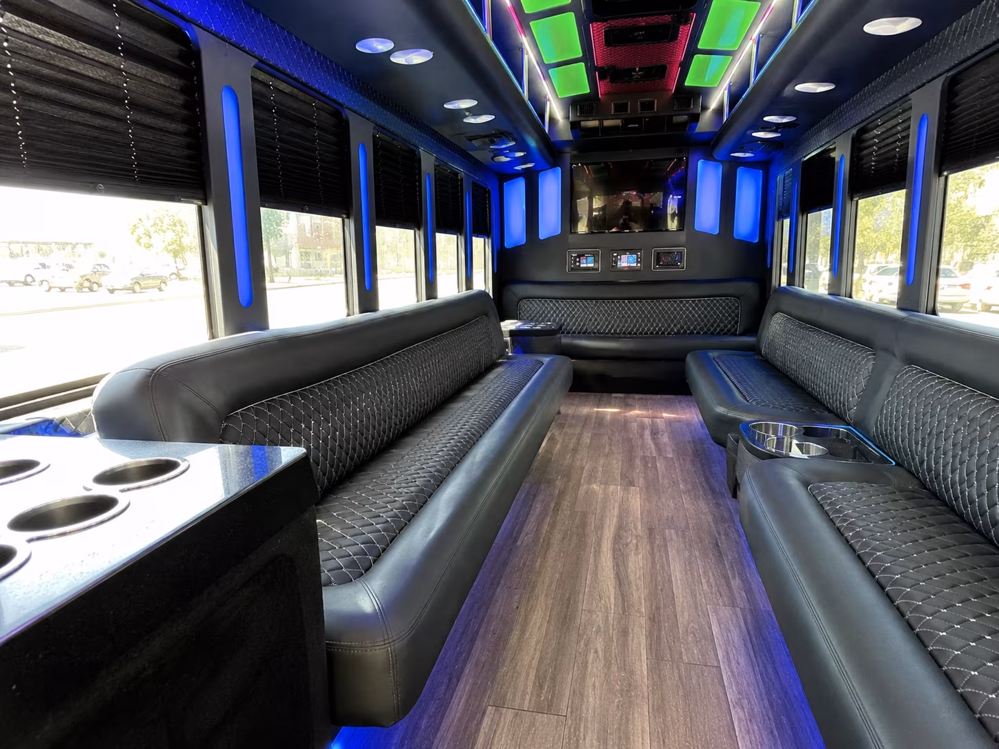 bloomfield 15 passenger party bus inside