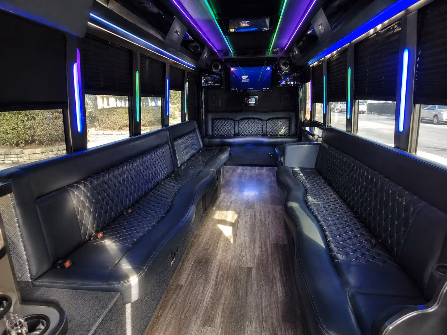 bloomfield 15 passenger party bus interior