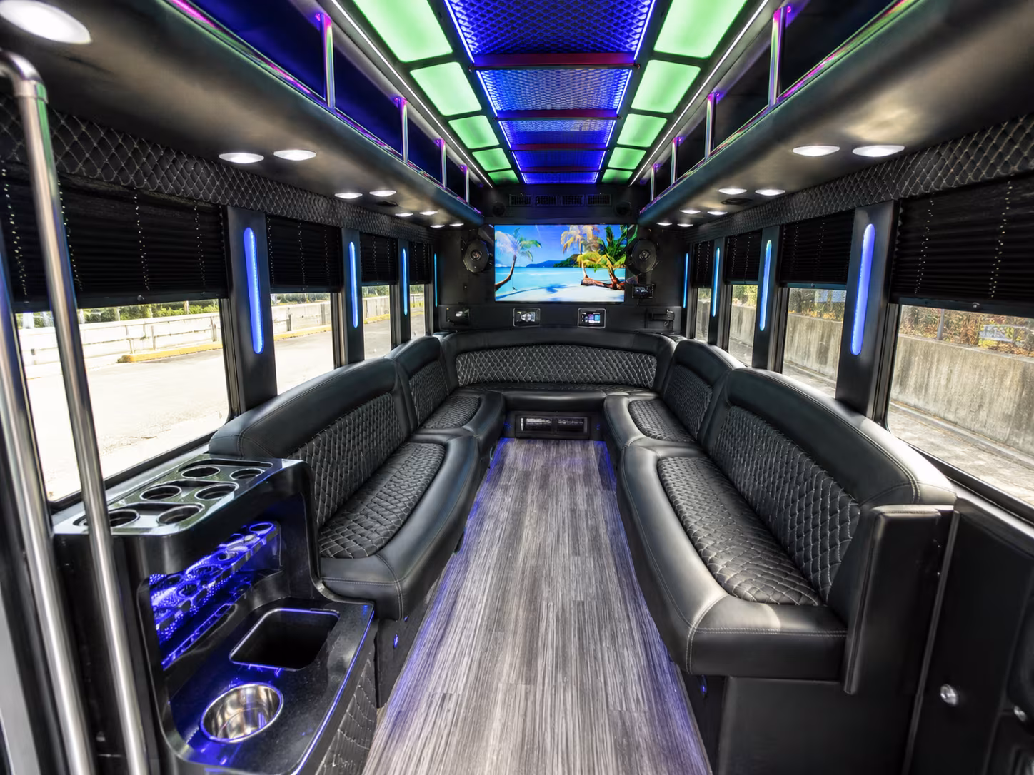 bloomfield 18 passenger party bus inside