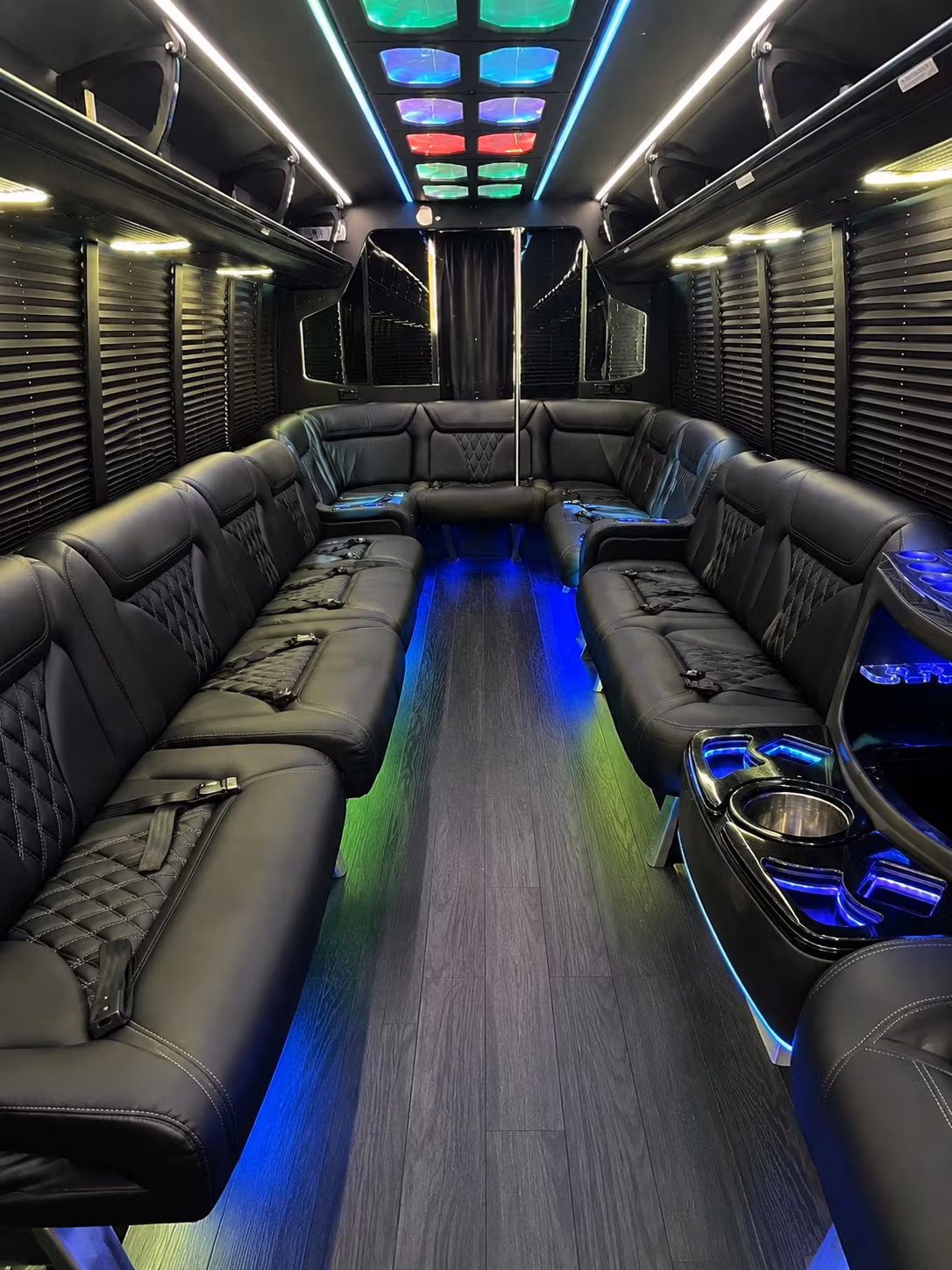 bloomfield 20 passenger party bus interior
