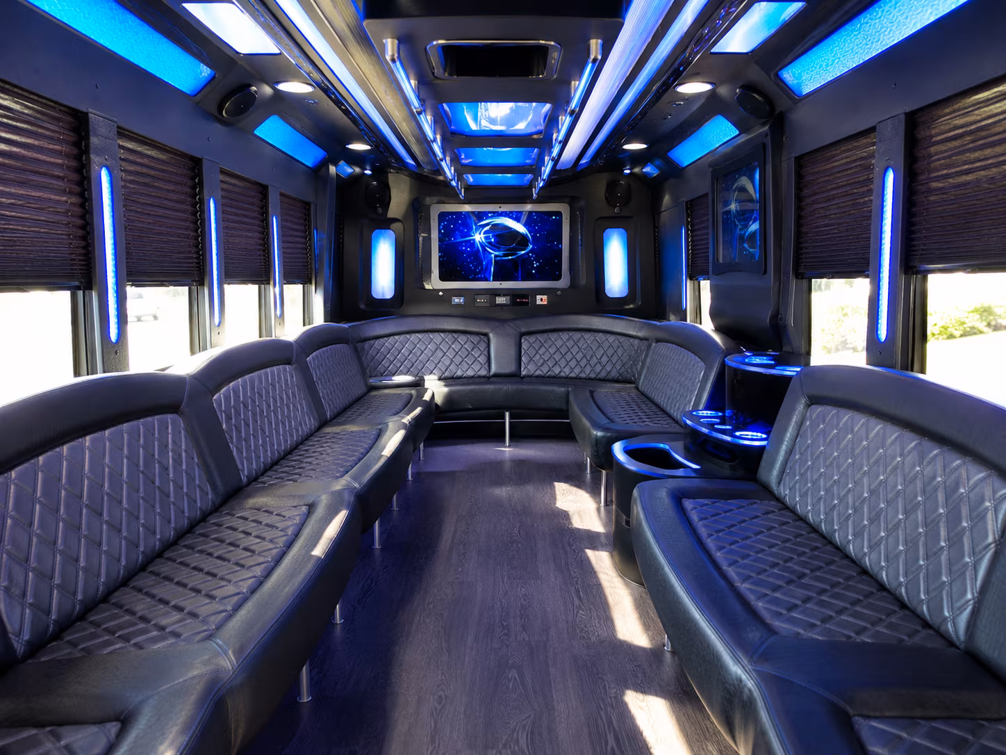 bloomfield 28 passenger party bus inside