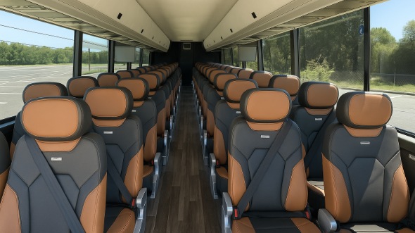 Interior of Charter Bus Company Newark's 56 Passenger Charter Bus in Newark
