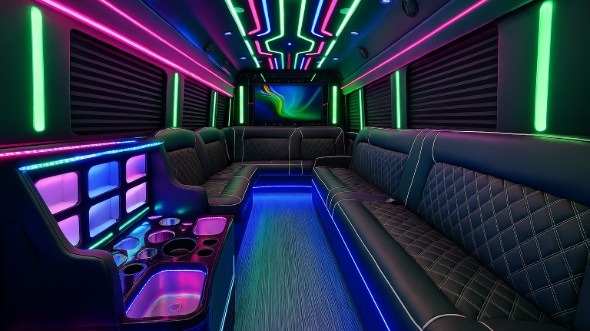 Interior of Charter Bus Company Newark's Party Bus in Newark