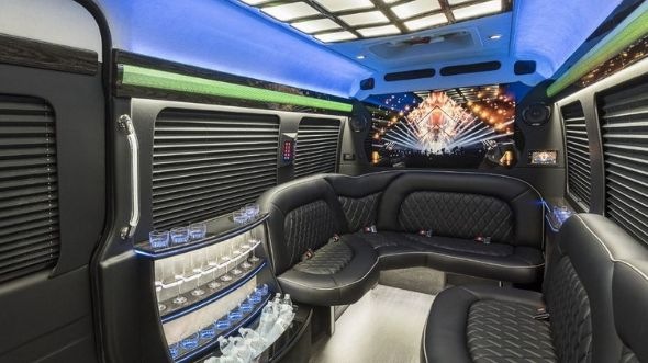 Interior of Charter Bus Company Newark's Sprinter Limo in Newark